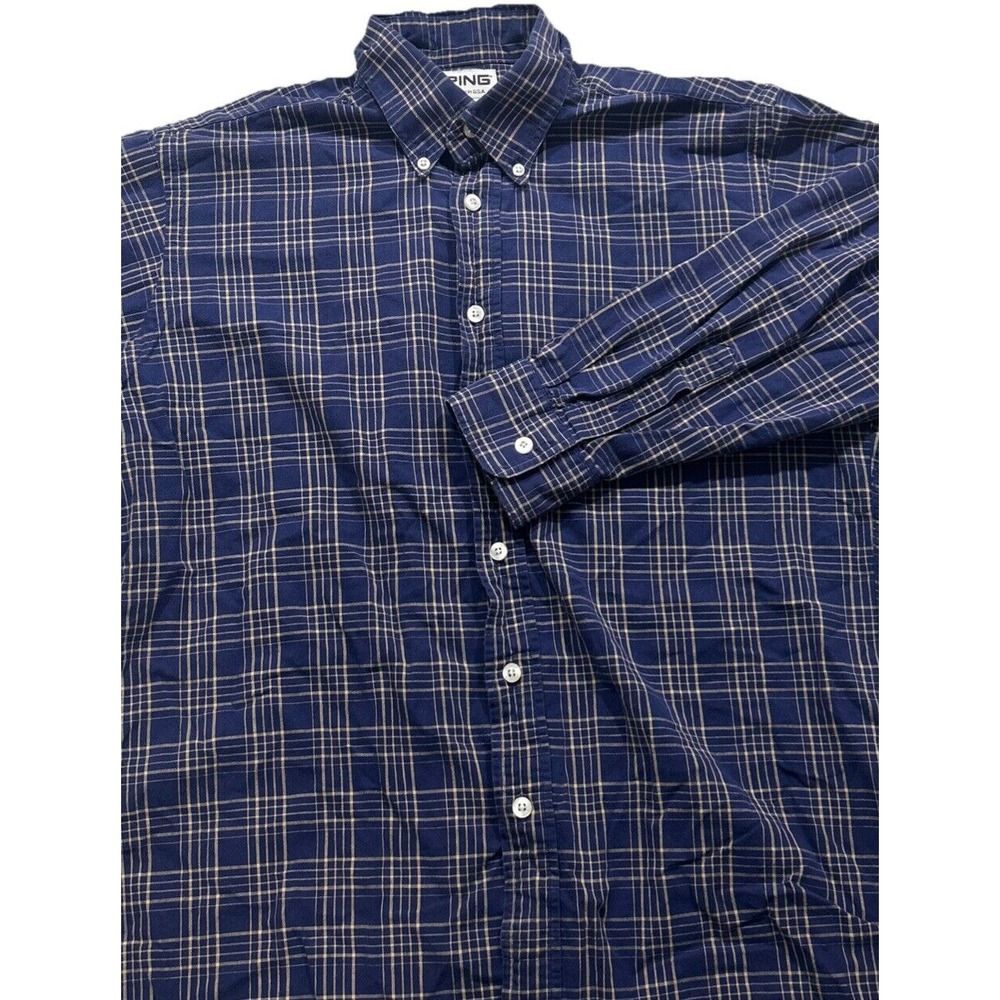 Ping Collection Button Up Long Sleeve Collared Shirt Men's Size MediumPlaid Blue